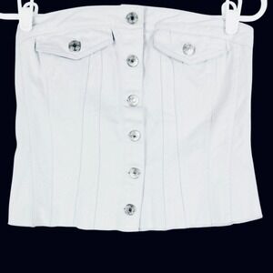 NWT Zara Womens Smoked Back Button Metallic Silver Denim Strapless Corset Size M